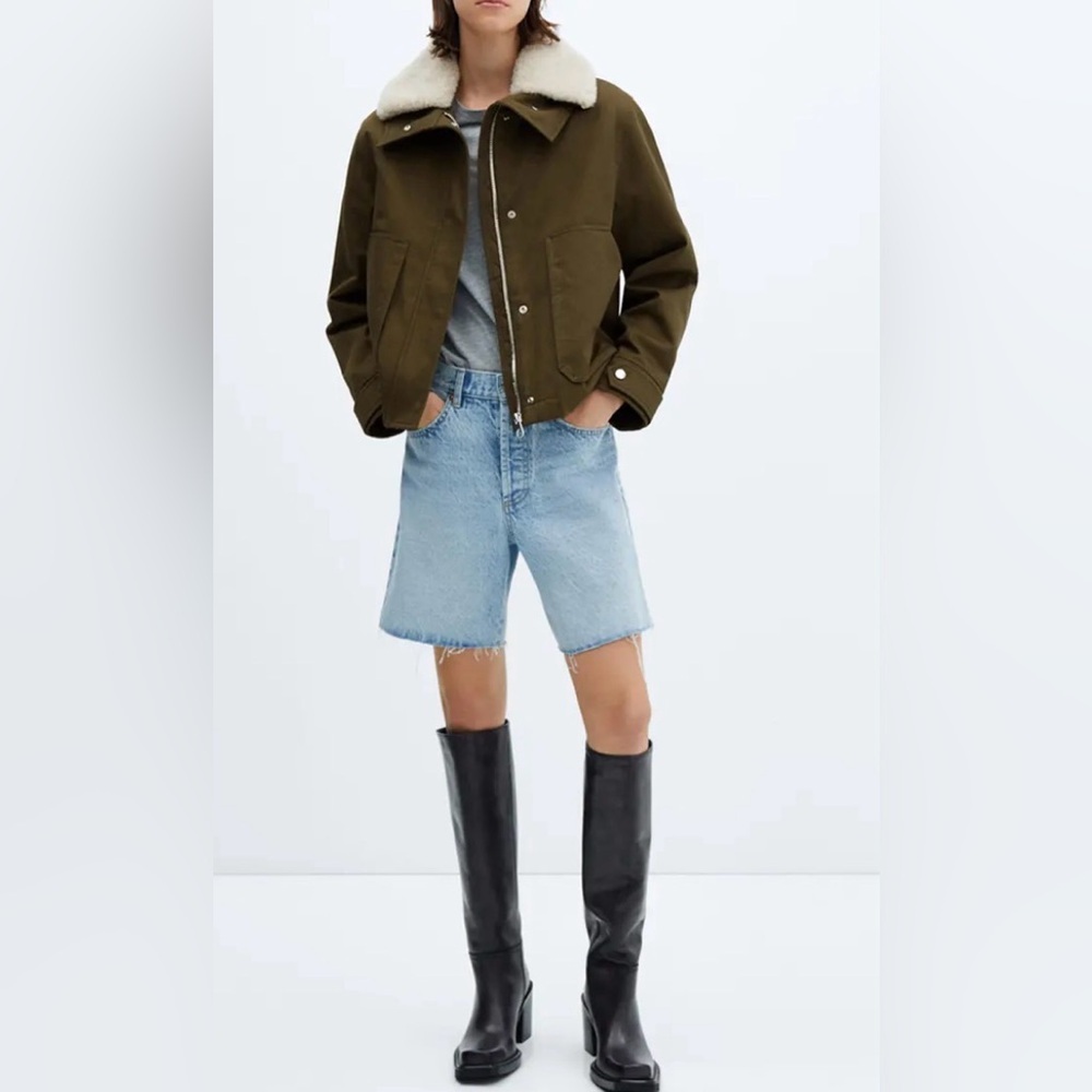 Mango Oversized Khaki Parka Faux Fur Collar Jacket NWT Small